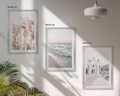 Billedsæt til soveværelset med motiver af planter, havbølger, udsigt og huse