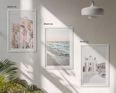 Billedsæt til soveværelset med motiver af planter, havbølger, udsigt og huse