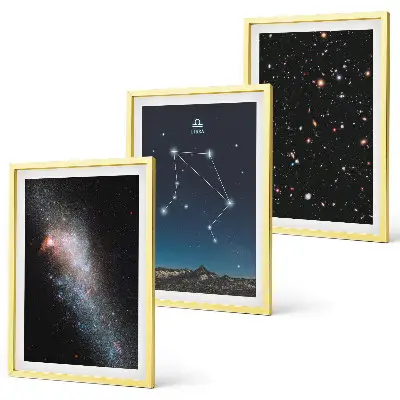 Triptykon med ramme motiv af galakse i Vægtens stjernetegn