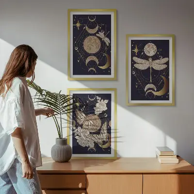 Billedsæt til soveværelset med naturmotiver og måneblomster