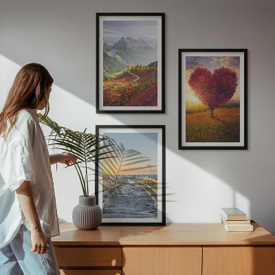 Triptykon billeder med ramme Landskaber bjerge træ hjerte mole
