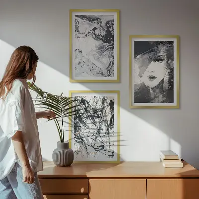 Billedsæt til soveværelset med abstrakte sort-hvide mønstre