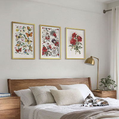 Billedvæg inspiration Sommerfugle blomster røde roser