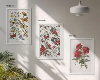 Billedvæg med sommerfugle og røde roser