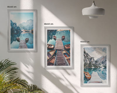 Triptykon billeder med ramme Sø moler både fred