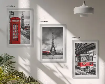 Triptykon med Londons og Paris' transportikoner billeder med ramme