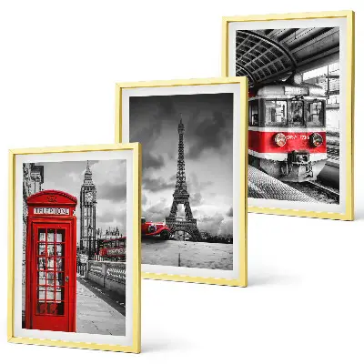Triptykon med Londons og Paris' transportikoner billeder med ramme