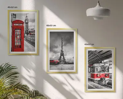 Triptykon med Londons og Paris' transportikoner billeder med ramme