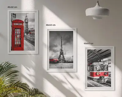 Triptykon med Londons og Paris' transportikoner billeder med ramme