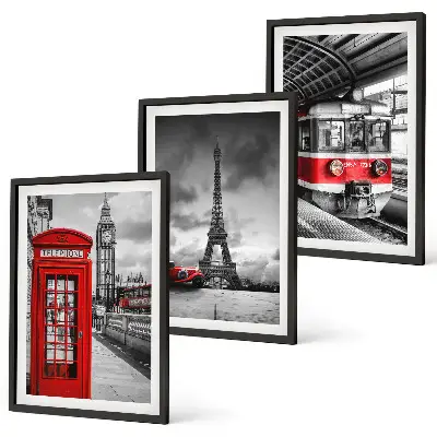 Triptykon med Londons og Paris' transportikoner billeder med ramme