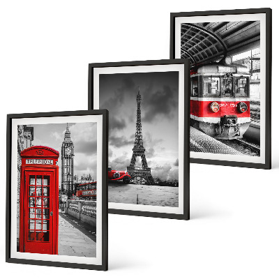 Triptykon billeder med ramme Ikoner London Paris transport