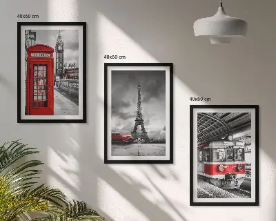 Triptykon med Londons og Paris' transportikoner billeder med ramme