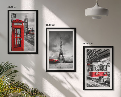 Triptykon billeder med ramme Ikoner London Paris transport