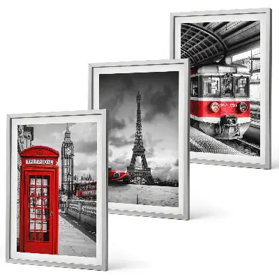 Triptykon med Londons og Paris' transportikoner billeder med ramme
