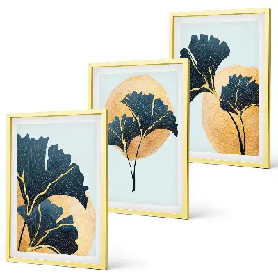 Triptyk med ginkgo blade billeder med lys baggrund og ramme