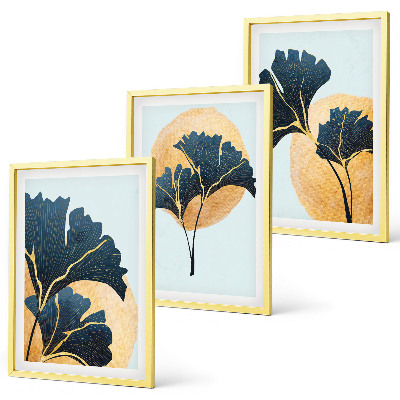 Triptykon billeder med ramme Ginkgo blade lys baggrund