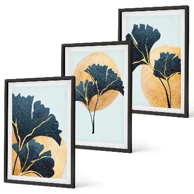 Triptyk med ginkgo blade billeder med lys baggrund og ramme