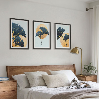 Triptykon billeder med ramme Ginkgo blade lys baggrund