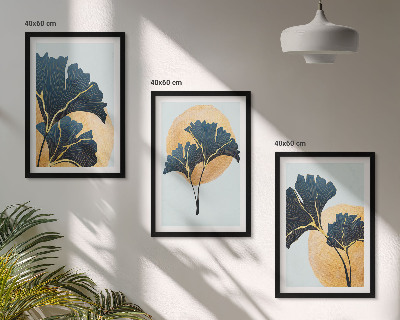 Triptykon billeder med ramme Ginkgo blade lys baggrund