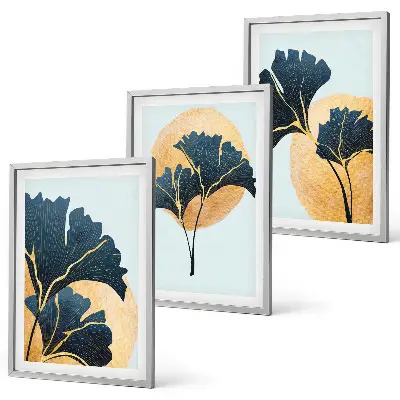 Triptyk med ginkgo blade billeder med lys baggrund og ramme
