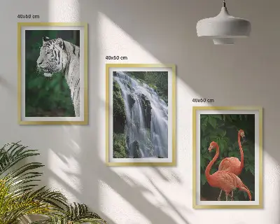 Billedsæt til soveværelset med motiv af tiger, vandfald og flamingoer i naturen