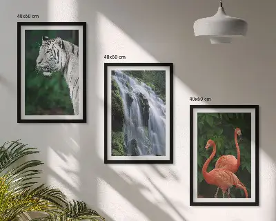 Billedsæt til soveværelset med motiv af tiger, vandfald og flamingoer i naturen