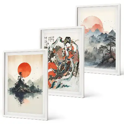 Billedsæt til soveværelset med asiatiske japanske motiver