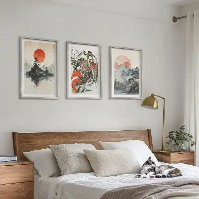 Billedsæt til soveværelset med asiatiske japanske motiver