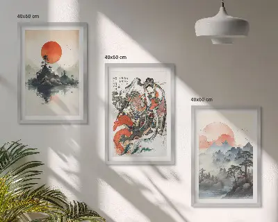 Billedsæt til soveværelset med asiatiske japanske motiver