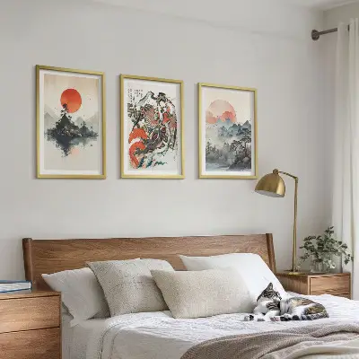 Billedsæt til soveværelset med asiatiske japanske motiver