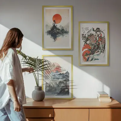 Billedsæt til soveværelset med asiatiske japanske motiver