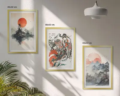 Billedsæt til soveværelset med asiatiske japanske motiver