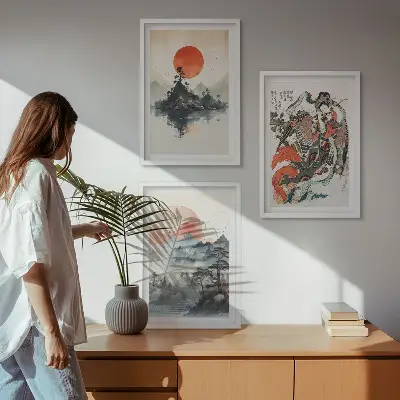 Billedsæt til soveværelset med asiatiske japanske motiver