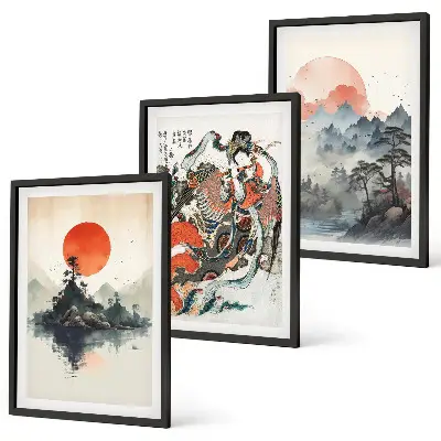 Billedsæt til soveværelset med asiatiske japanske motiver