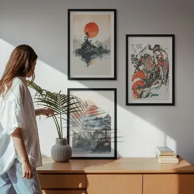 Billedsæt til soveværelset med asiatiske japanske motiver