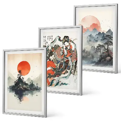 Billedsæt til soveværelset med asiatiske japanske motiver