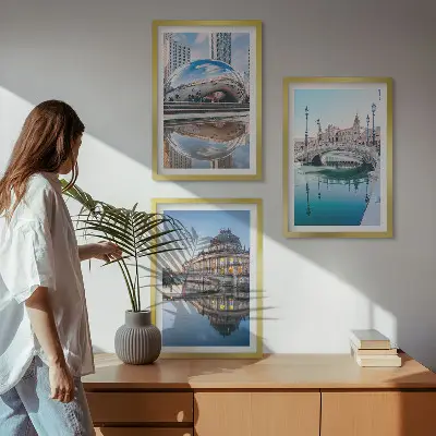 Billedvæg med arkitektur byer på vandet