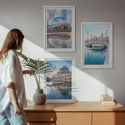 Billedvæg med arkitektur byer på vandet