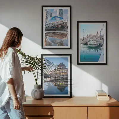Billedvæg med arkitektur byer på vandet