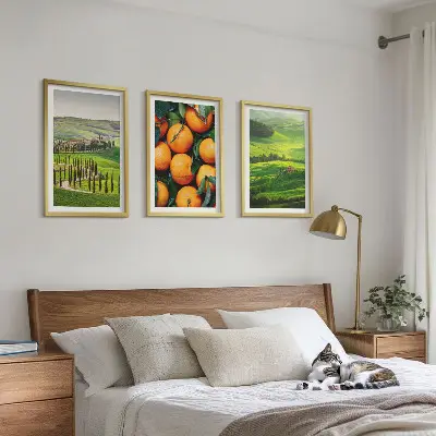 Triptykon med italiensk landskab og appelsiner billeder med ramme