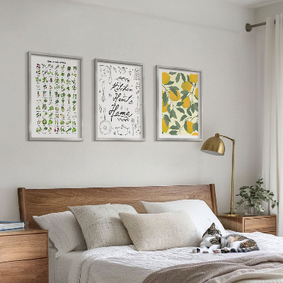 Triptykon billeder med ramme Malede citron køkkenurter