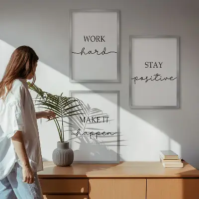 Billedsæt til soveværelset med minimalistiske motiverende citater
