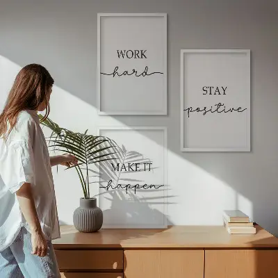 Billedsæt til soveværelset med minimalistiske motiverende citater