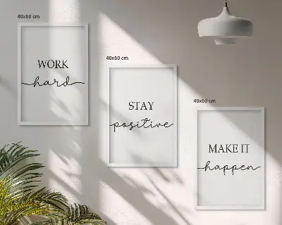 Billedsæt til soveværelset med minimalistiske motiverende citater