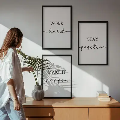Billedsæt til soveværelset med minimalistiske motiverende citater
