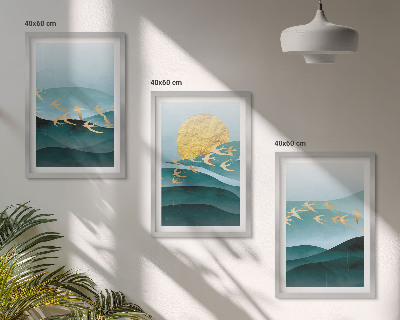 Triptykon billeder med ramme Abstrakte solnedgangslandskaber