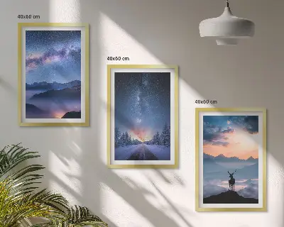 Sengesæt til soveværelset med motiv af bjerge, nattehimmel, tåge og hjorte