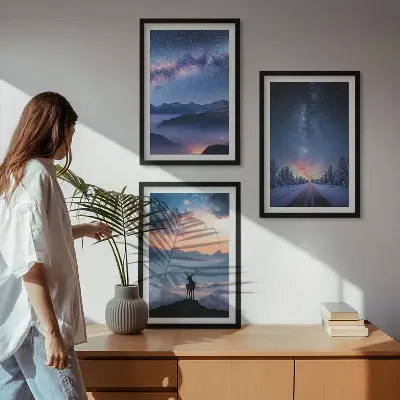 Sengesæt til soveværelset med motiv af bjerge, nattehimmel, tåge og hjorte