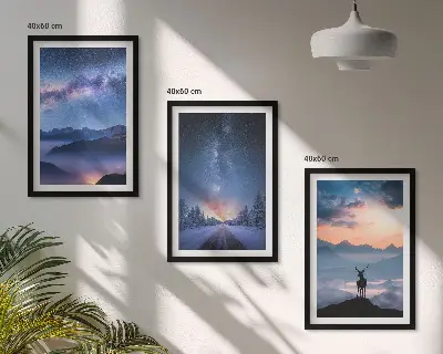 Sengesæt til soveværelset med motiv af bjerge, nattehimmel, tåge og hjorte