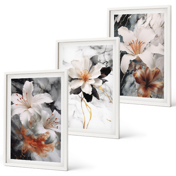 Billedvæg inspiration Blomster marmor hvid sort